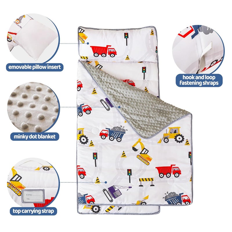 Viviland Toddler Kid Nap Mat for Preschool, Boys Car Truck Slumber Bag, Daycare Sleeping Bag with Pillow and Blanket, Kindergarten Sleep Mat - Image 2